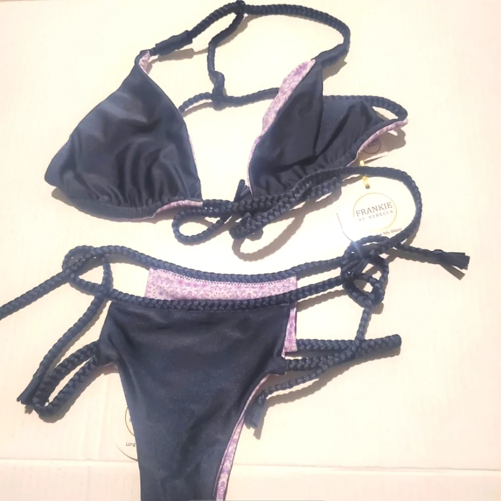 Frankie's Bikinis Navy/ Floral Reversible Bikini sz 10
